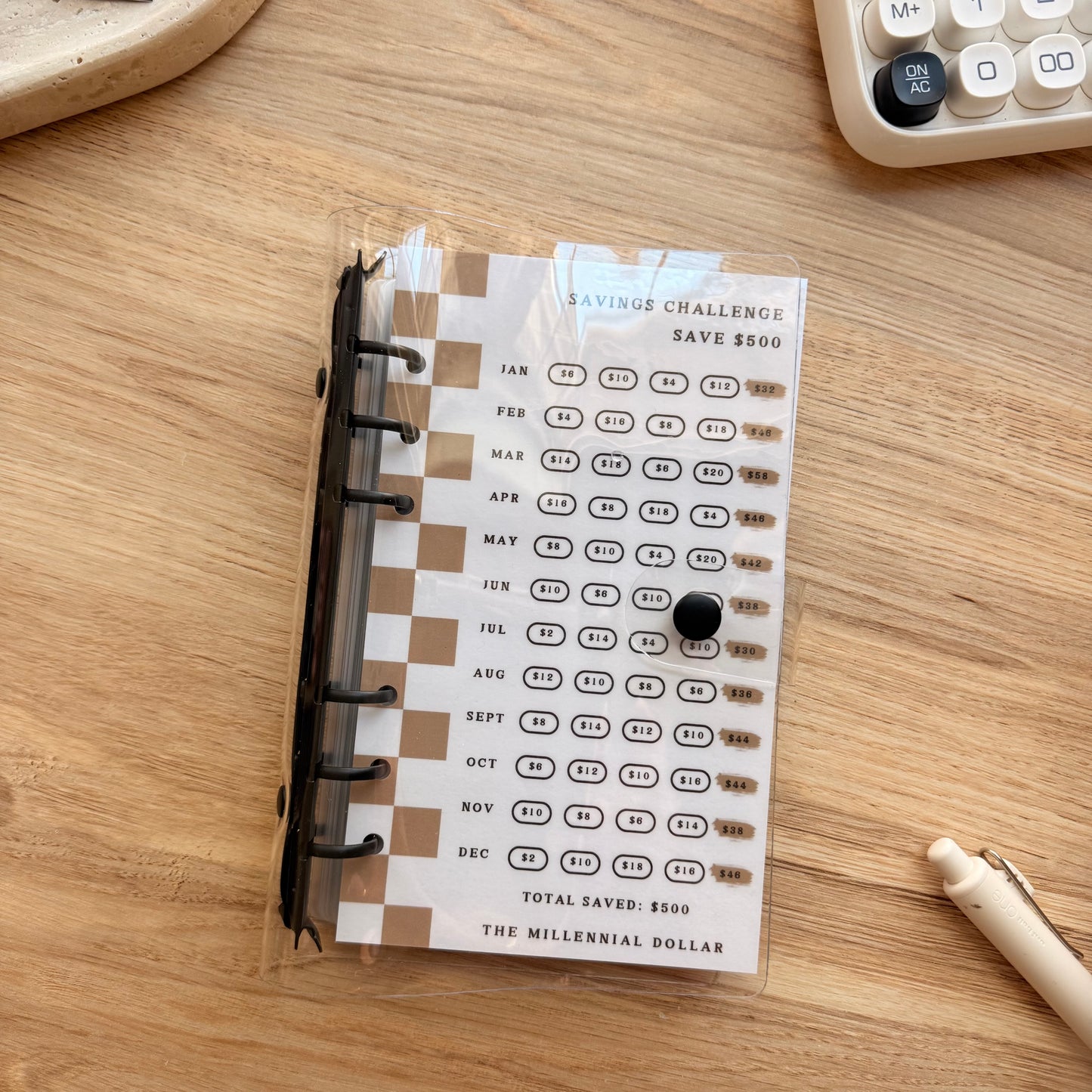 Yearly/Monthly $500 Savings Challenge Binder Bundle | Latte