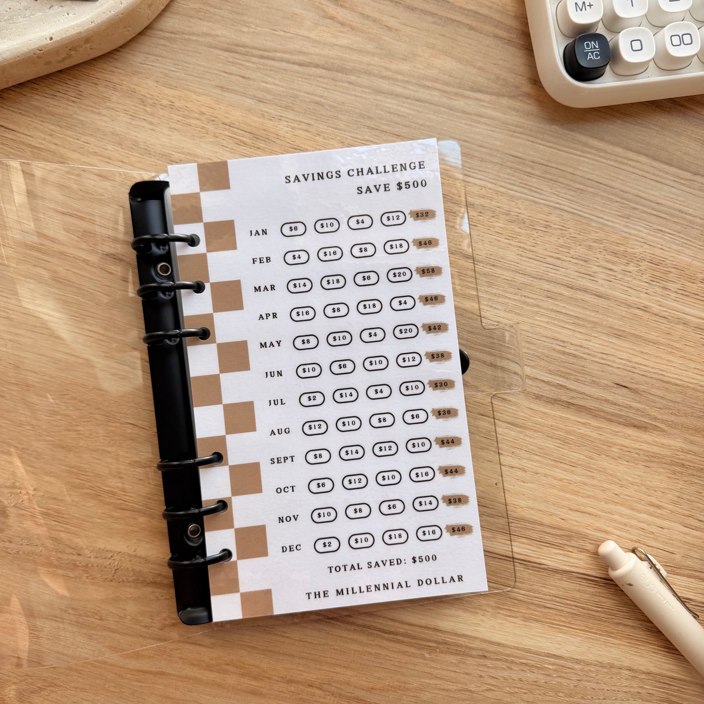 Yearly/Monthly $500 Savings Challenge Binder Bundle | Latte