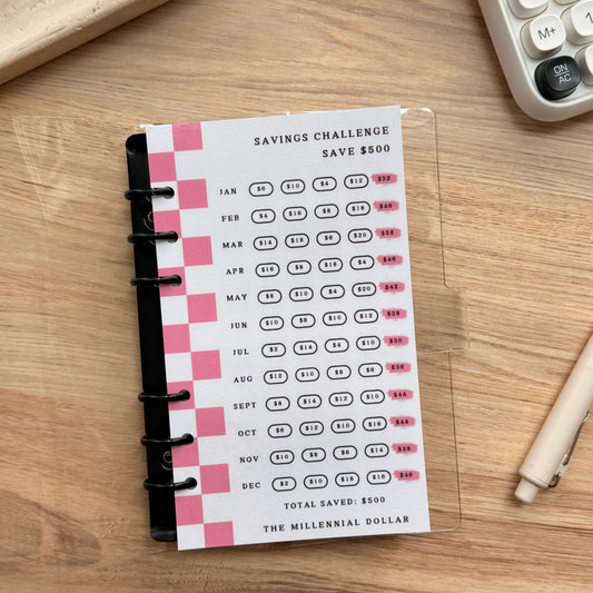 Yearly/Monthly $500 Savings Challenge Binder Bundle | Strawberry Açaí