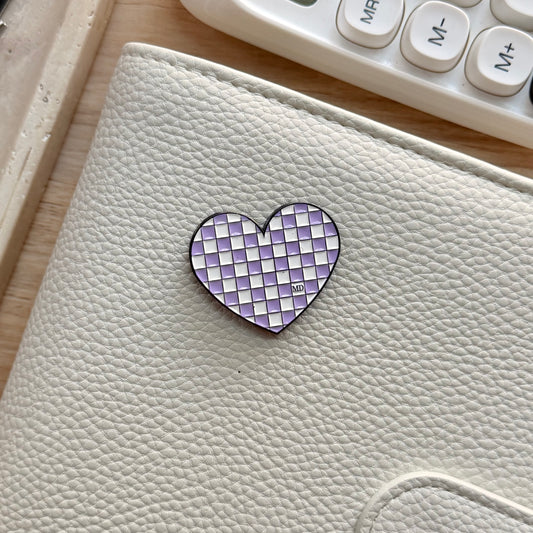 Lavender | Checkered Heart | Magnetic Binder Pin