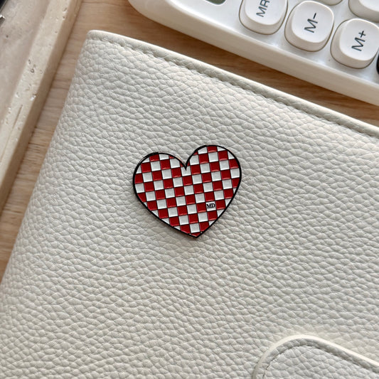 Coffee Cherry | Checkered Heart | Magnetic Binder Pin