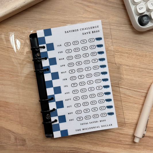 Yearly/Monthly $500 Savings Challenge Binder Bundle | Blue Mountain